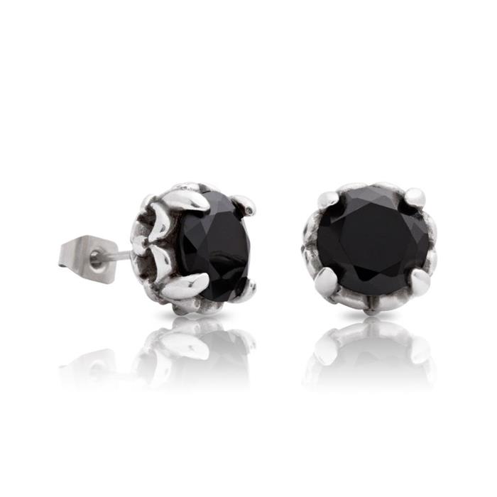 Stainless steel stud earrings black zirconia