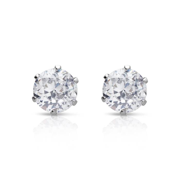 Stainless Steel Earrings With White Zirconia 6mm