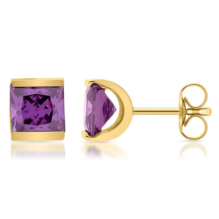 Yellow-gilt earrings with purple stone