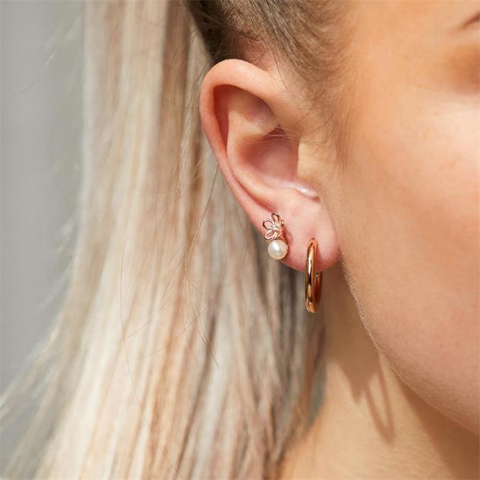 Flower ear studs in 925 sterling silver with pearl in rosé