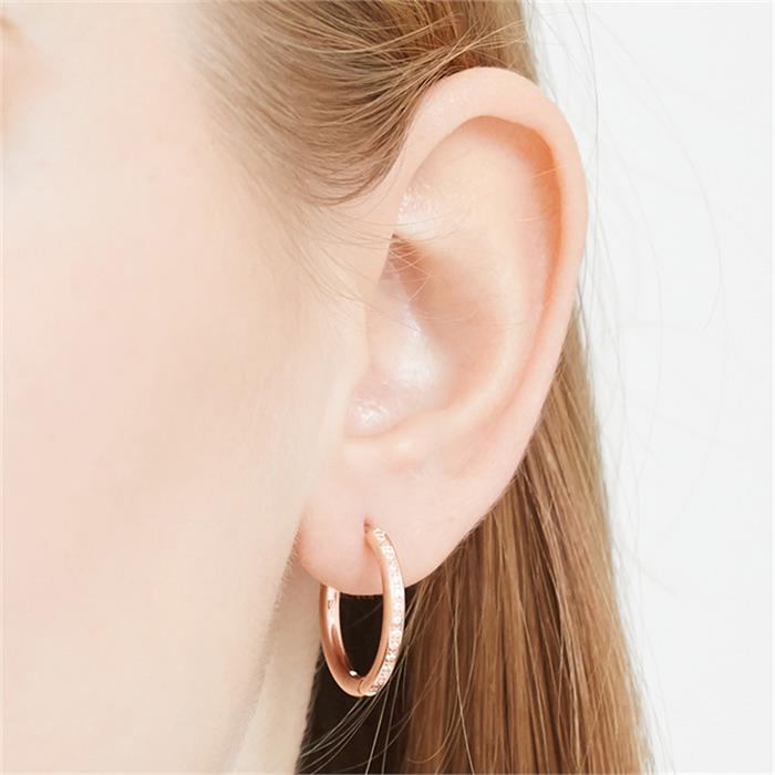 Stainless steel hoops rose gold plated zirconia