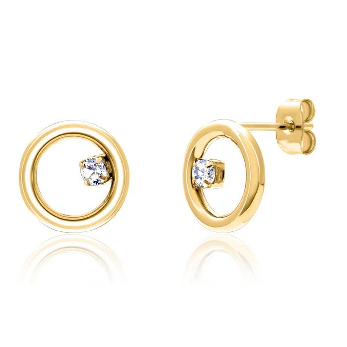 Circle stud earrings for ladies in stainless steel, gold-plated