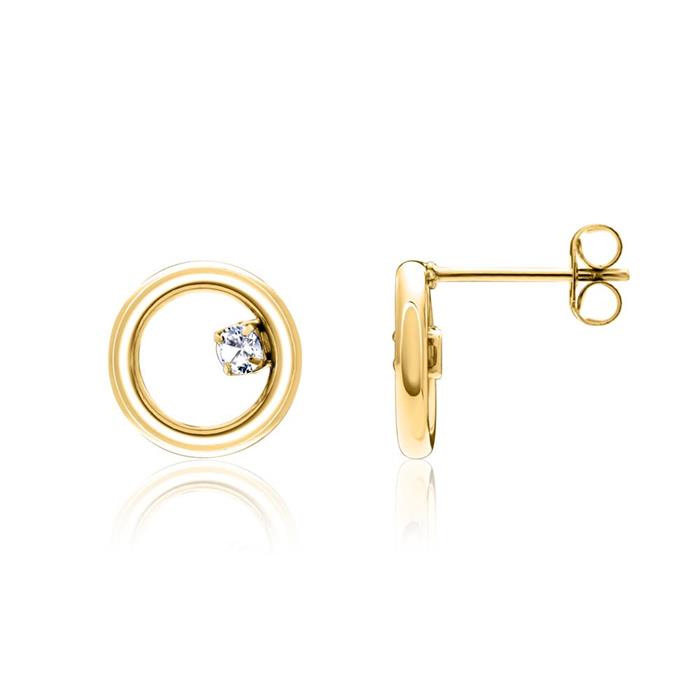 Circle stud earrings for ladies in stainless steel, gold-plated