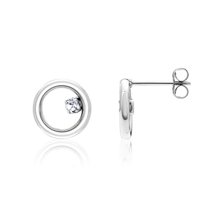 Ladies ear studs circles in stainless steel with zirconia
