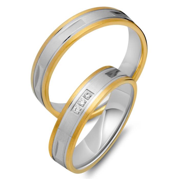 8ct yellow-white gold wedding rings 3 diamonds