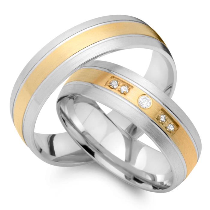 14ct yellow-white gold wedding rings 5 brilliant-cut diamonds