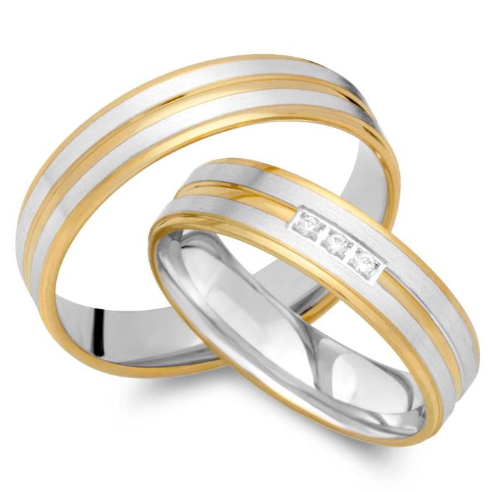 Wedding rings 18ct yellow-white gold 3 diamonds