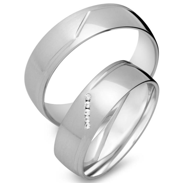 Wedding rings 14ct white gold 5 diamonds