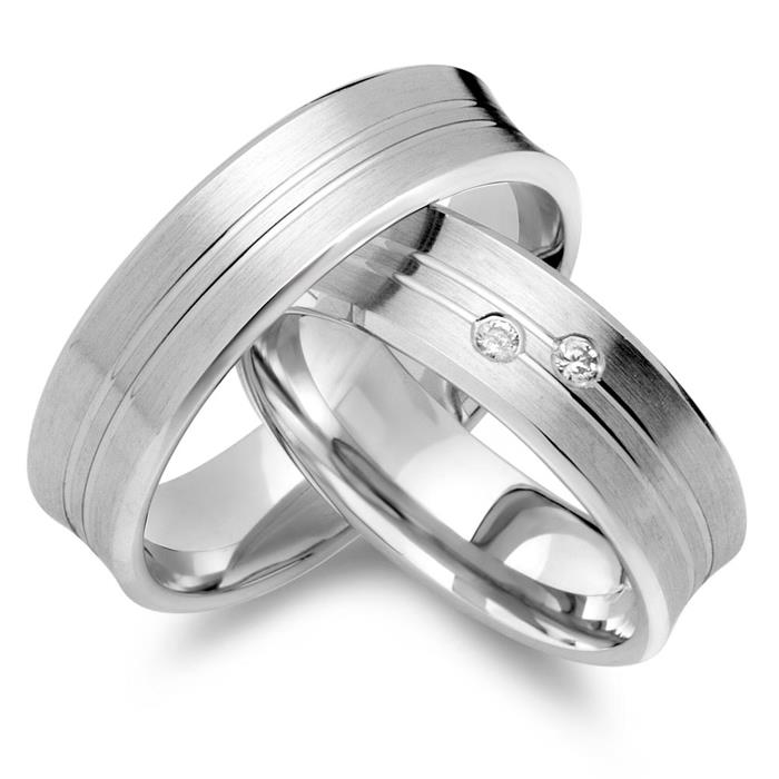 Wedding rings 18ct white gold 2 diamonds