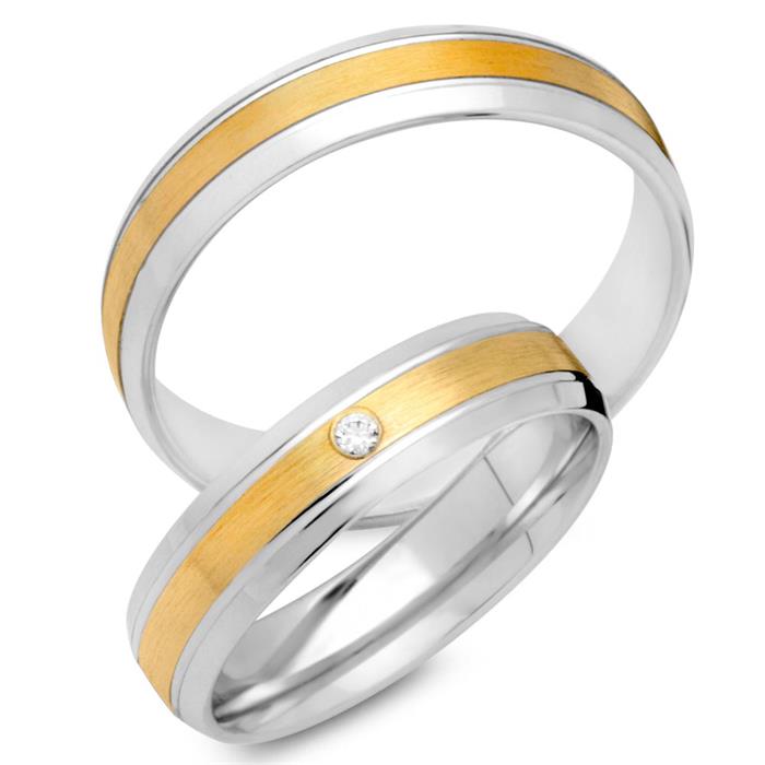 Wedding rings 14ct yellow-white gold with diamond