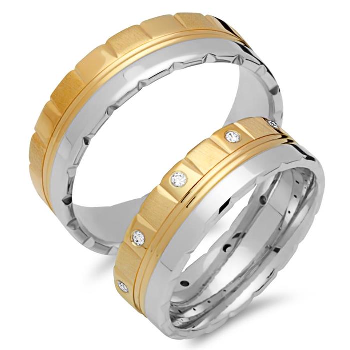 Wedding rings 14ct yellow-white gold 10 diamonds