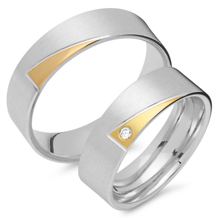 Wedding rings 14ct yellow-white gold with diamond