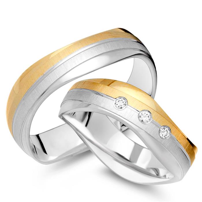 Wedding rings 18ct yellow-white gold 3 diamonds