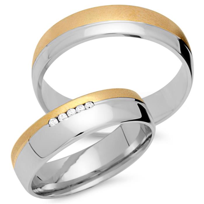 Wedding rings 14ct yellow-white gold 5 diamonds