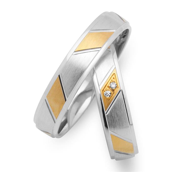 Wedding rings 14ct yellow-white gold 2 diamonds