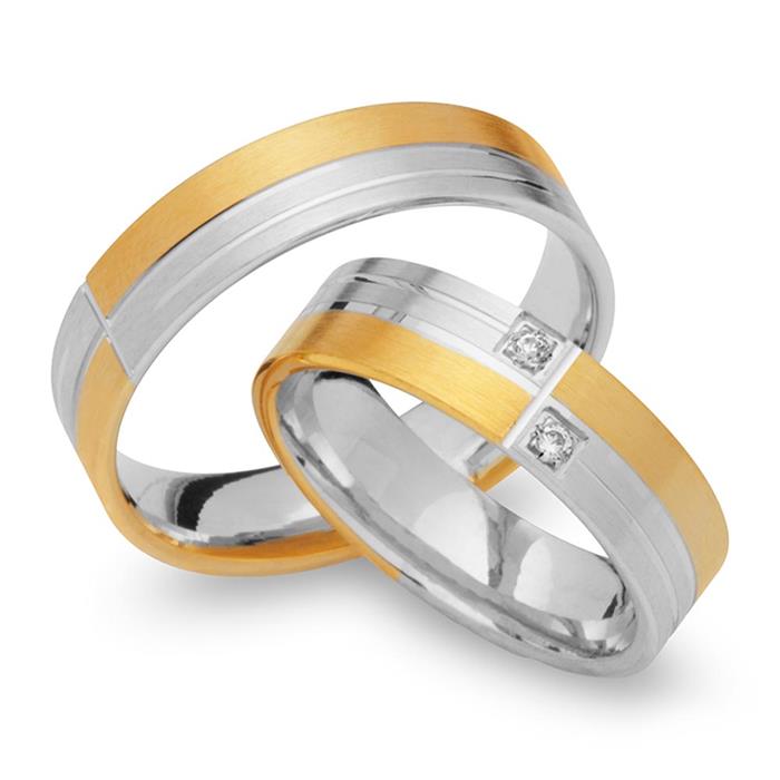 Wedding rings 14ct yellow-white gold 2 diamonds