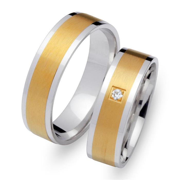 Trauringe 585er Gelb- Weissgold mit Brillant