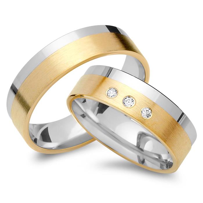 Wedding rings 14ct yellow-white gold 3 diamonds
