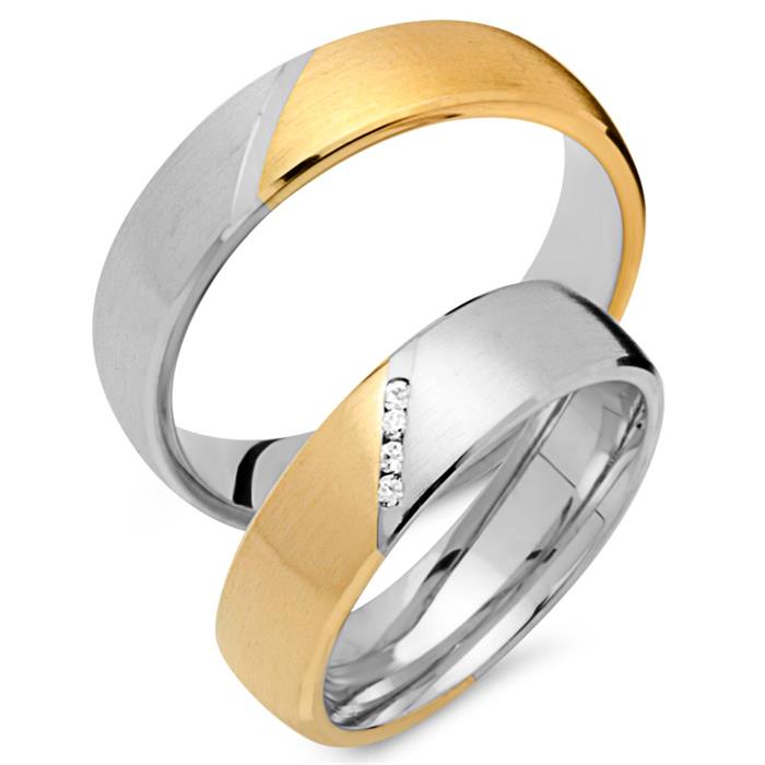 Wedding rings 14ct yellow-white gold 4 diamonds