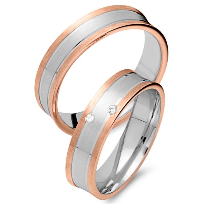 Wedding rings 14ct red-white gold 2 diamonds