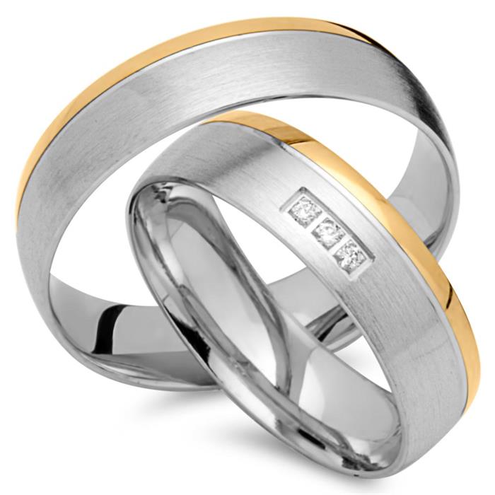 Wedding rings 18ct yellow-white gold 3 diamonds