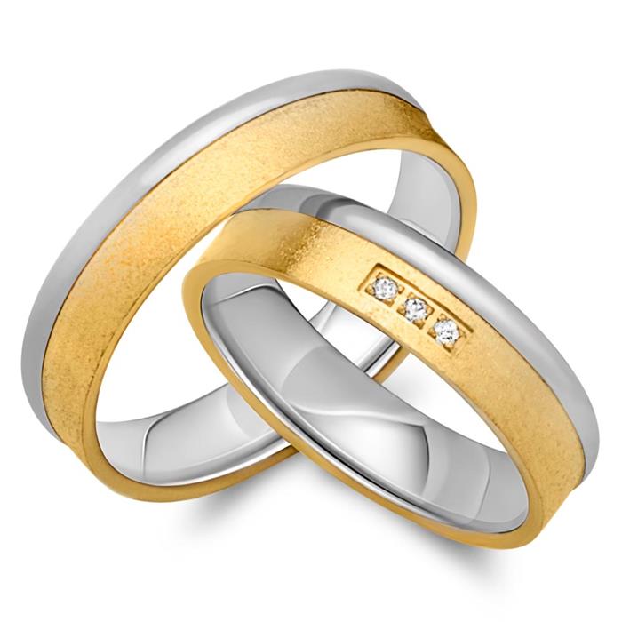 Wedding rings 14ct yellow-white gold 3 diamonds