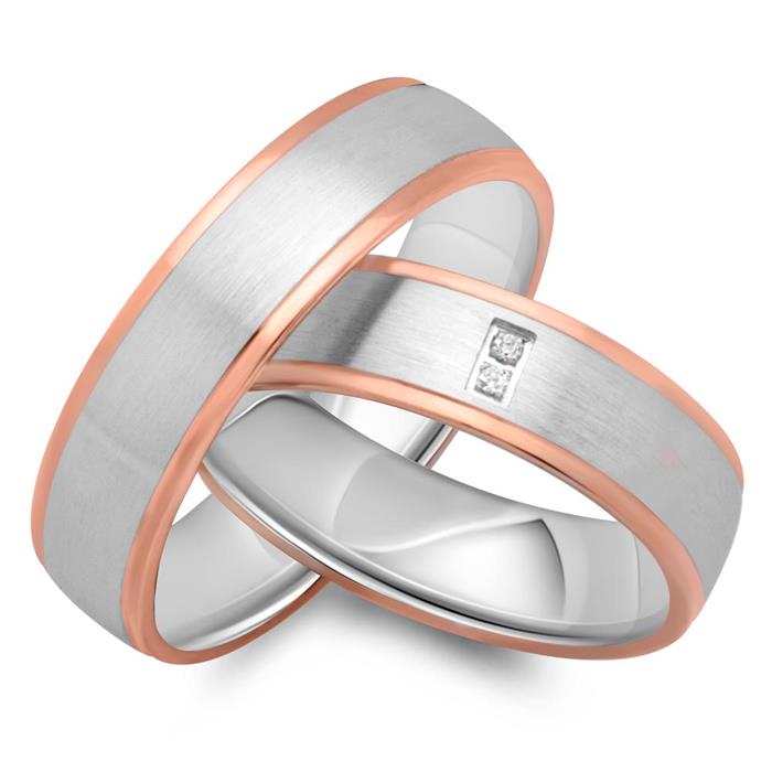 Wedding rings 18ct rose-white gold 2 diamonds