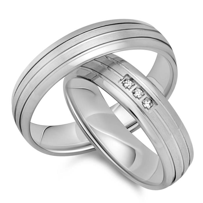 Wedding rings 18ct white gold 3 diamonds