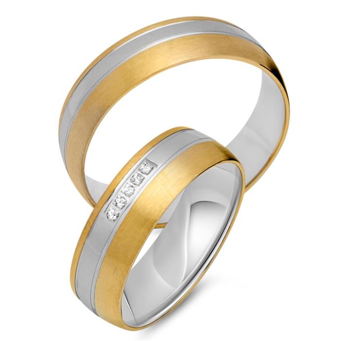 8ct yellow-white gold wedding rings 5 diamonds