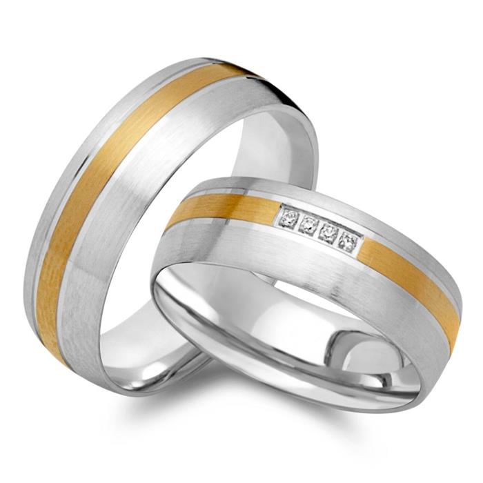 Wedding rings 18ct yellow-white gold 4 diamonds