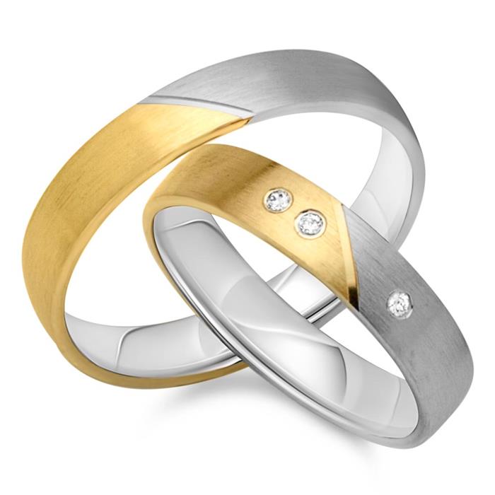 Wedding rings 14ct yellow-white gold 3 diamonds