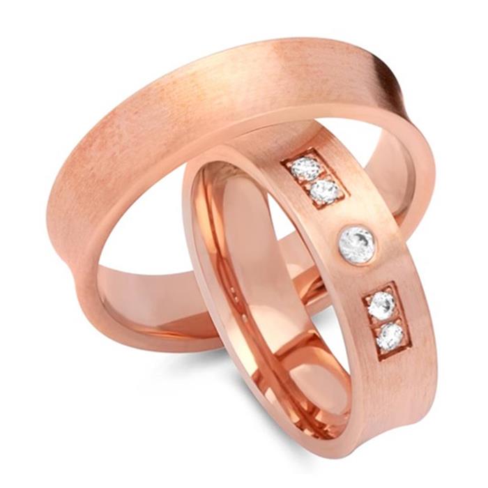 Wedding rings 18ct red gold 5 diamonds