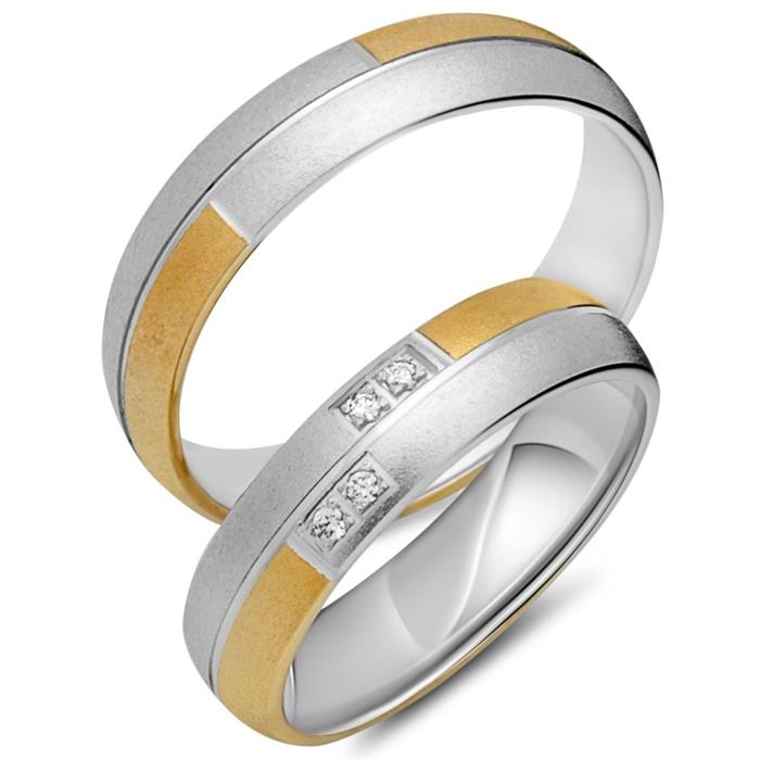 Wedding rings 18ct yellow-white gold 4 diamonds