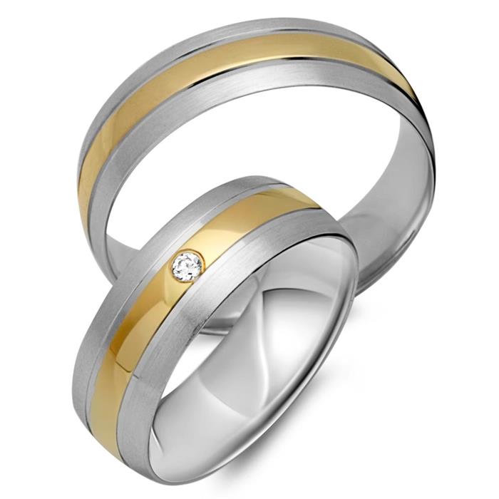 Wedding rings 14ct yellow-white gold with diamond