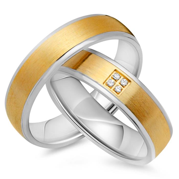 Wedding rings 18ct yellow-white gold 4 diamonds