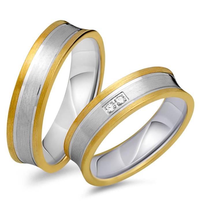 Wedding rings 8ct yellow-white gold 2 diamonds