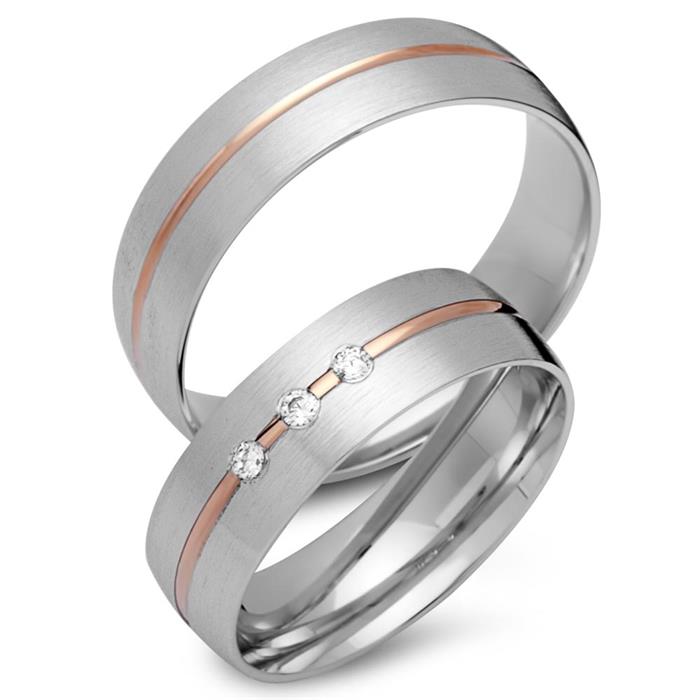 Wedding rings 18ct red and white gold 3 brilliants