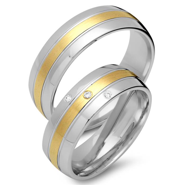 Wedding rings 14ct yellow-white gold 3 diamonds