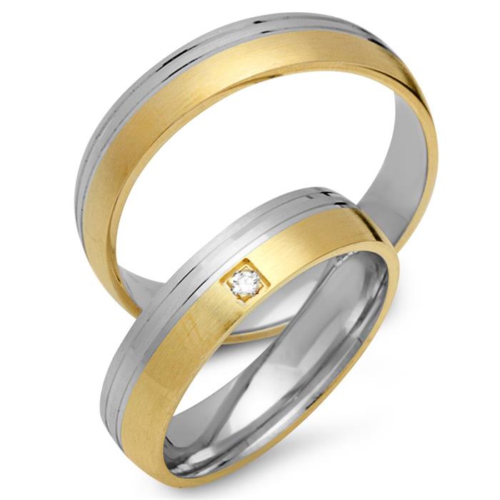 Wedding rings 14ct yellow-white gold with diamond