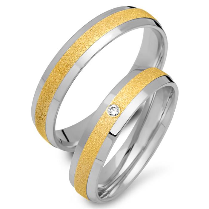 Trauringe 333er Gelb- Weissgold mit Diamant