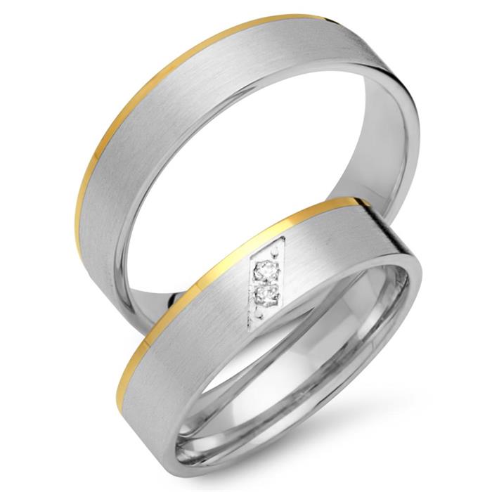 Wedding rings 14ct yellow-white gold 2 diamonds