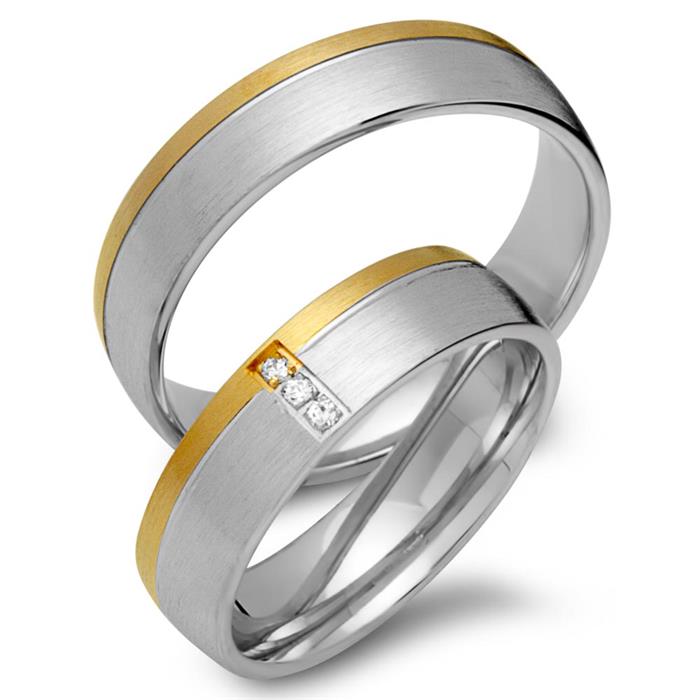 Wedding rings 18ct yellow-white gold 3 diamonds