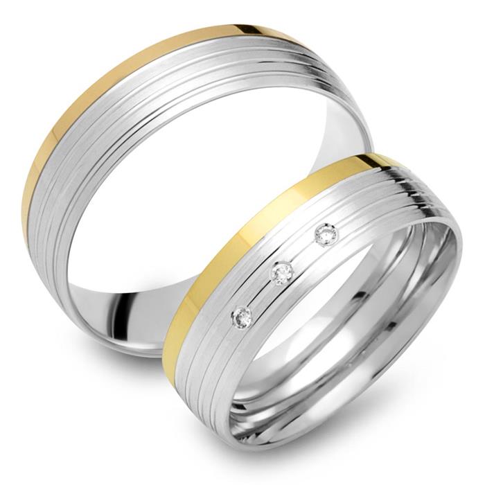 Wedding rings 18ct yellow-white gold 3 diamonds