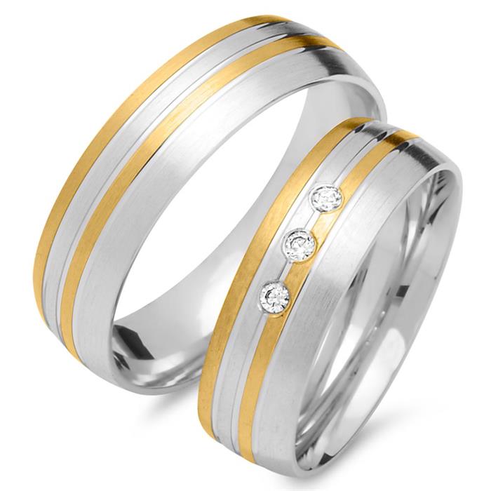 Wedding rings 14ct yellow-white gold 3 diamonds