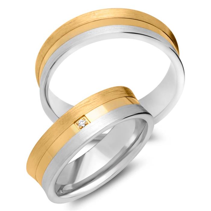 8ct yellow-white gold wedding rings with diamond