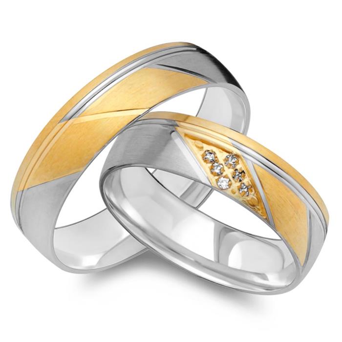 Wedding rings 14ct yellow-white gold 6 diamonds