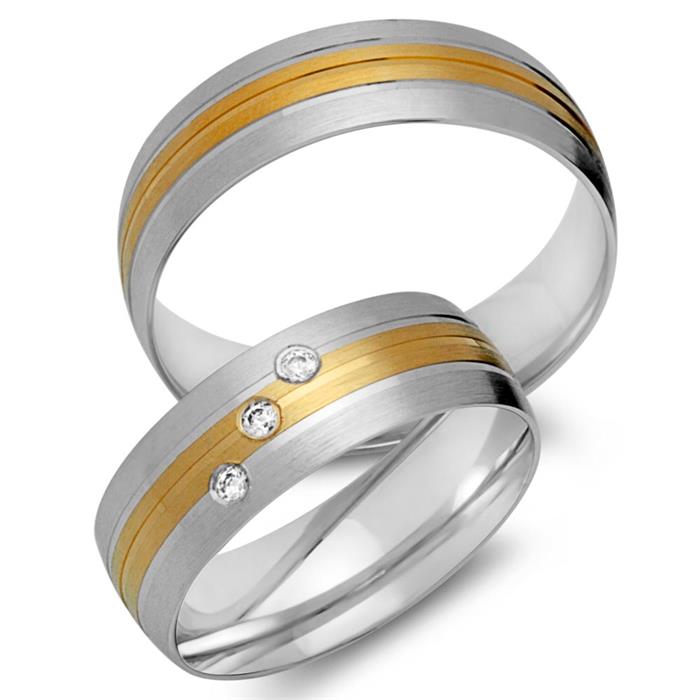 Wedding rings 18ct yellow-white gold 3 diamonds