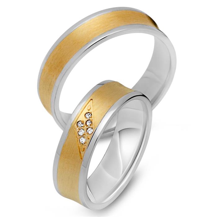 Wedding rings 18ct yellow-white gold 6 diamonds