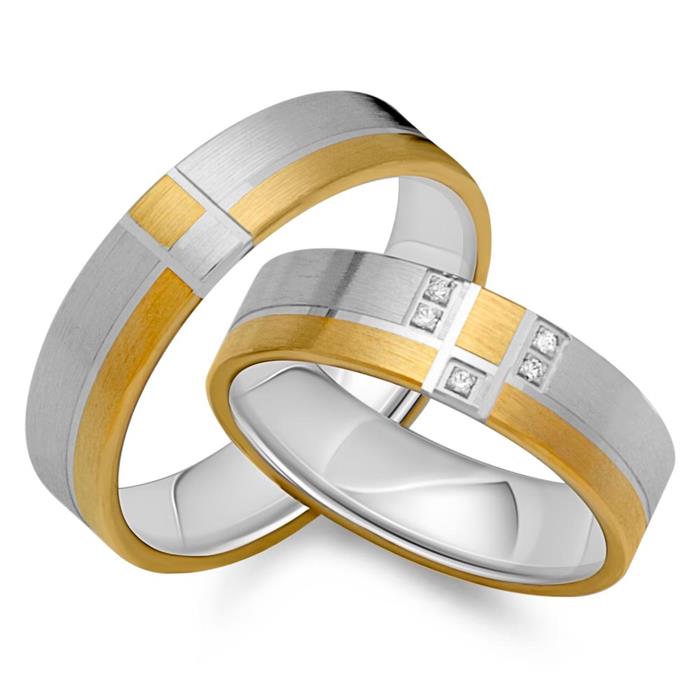 Wedding rings 14ct yellow-white gold 5 diamonds