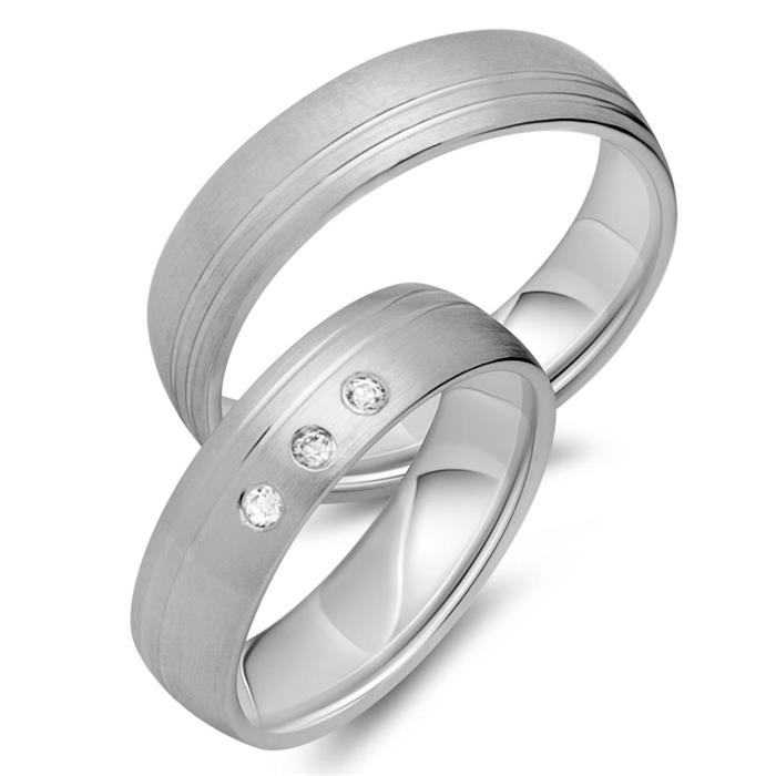 Wedding rings 14ct white gold 3 diamonds